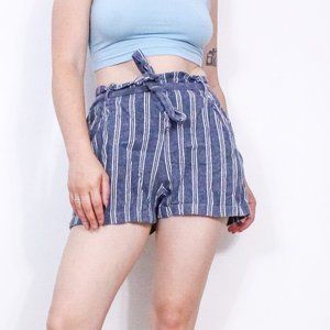 *Angle Blue and White Striped High Waisted Belted Shorts